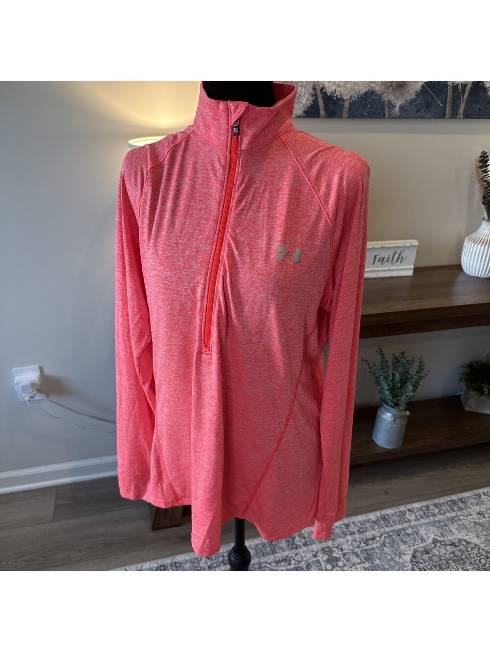 Under Armour Heatgear Womens XL 1/4 Zip Loose Pullover Peach Heather Stretch
